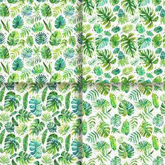 Watercolor Seamless Tropical Leaves Pattern Background