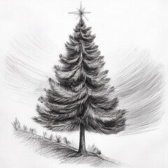 Obraz premium christmas tree illustration in pencil style on white background