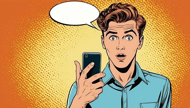 style pop amazed holding mobile attractive smartphone art man pointing guy phone surprised ng finger comic pointing finger advertisement advertising advice amazed amazement amazing announcement