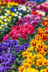 Obraz premium A rainbow of vibrant flowers arranged symmetrically in a garden bed. 