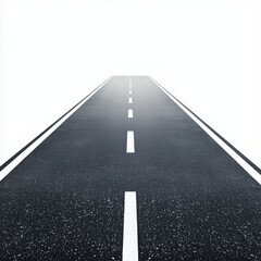 Straight road disappearing into white fog, white isolate background