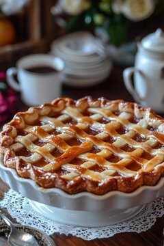 Traditional Argentinian Pasta Frola - Sweet Tart with Quince Paste or Dulce de Leche, Lattice Topping, Homemade Dessert
