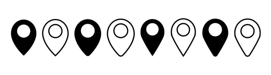 Map marker line icon set, location vector icon set. Flat icon set of location and map pins. 