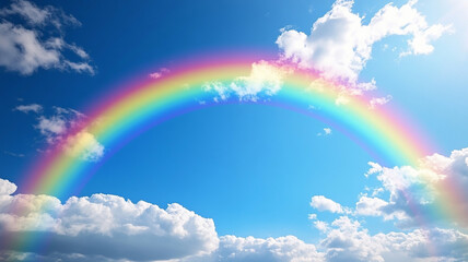 Beautiful rainbow in the blue sky with clouds