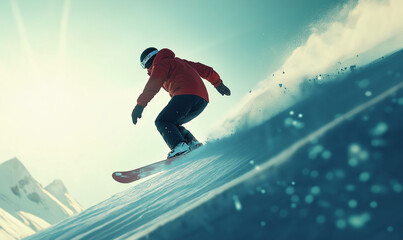 Snowboard - mężczyzna zjeżdżający z góry na desce snowboardowej.