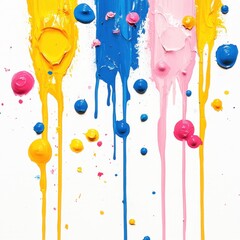 Vibrant Abstract Acrylic Paint Drip Effect with Multicolor Dots on White Background