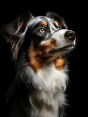 Fototapeta premium Australian shepherd - dog portrait on the pure black background.