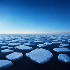 Obraz premium Icebergs floating in a serene blue ocean landscape.
