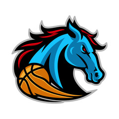 Blue Horse Head Basketball Mascot Logo Design.