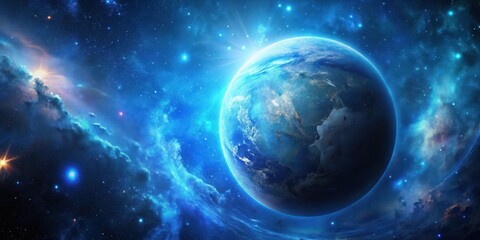 Obraz premium A stunning blue planet surrounded by a cosmic background full of stars and infinite space