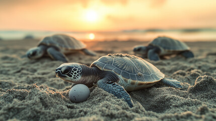 Sea turtles are laying eggs