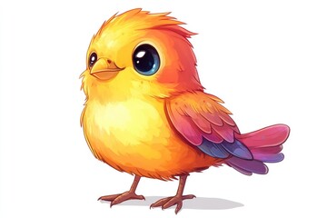 Cute cartoon bird character standing looking up