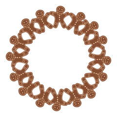 Flat vector illustration with gingerbread frames. Round frame made of cookies. Christmas gingerbread, cookies.