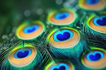Obraz premium Closeup of iridescent peacock feathers showing vibrant colors