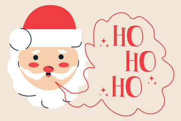 Flat vector illustration of Santa Claus saying Ho Ho. New Year illustration with Santa Claus, postcard, banner