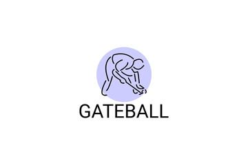Gateball sport vector line icon. people playing gateball. sign. sport pictogram illustration