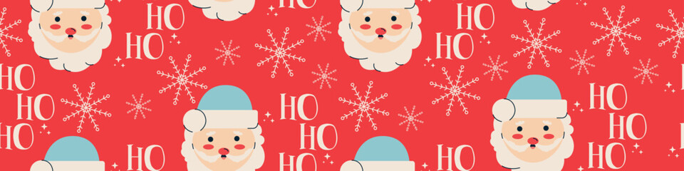 Flat vector illustration pattern santa claus says ho ho. New Year illustration with santa claus seamless pattern. Holiday pattern, banner, postcard.