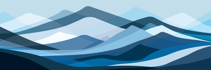 Mountains flat color illustration. Abstract simple landscape. Colorful multiply translucent glass hills. Multicolored abstract shapes. Vector design art