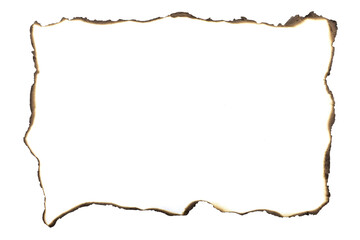 White paper with burnt edges isolated on white background with clipping path.