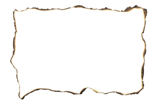 White paper with burnt edges isolated on white background with clipping path.
