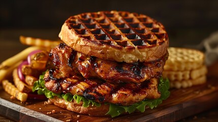Delicious sandwich featuring grilled chicken served 