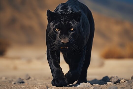 A black leopard walking wildlife animal mammal.