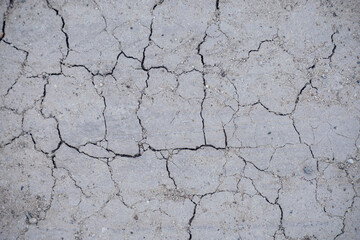 close-up image showcasing a vast expanse of severely cracked, dry earth. The cracks form an intricate network, weaving and branching across the surface, creating a textured and weathered appearance.