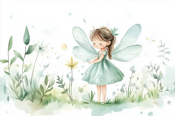 Cute fairy watercolor on a white background