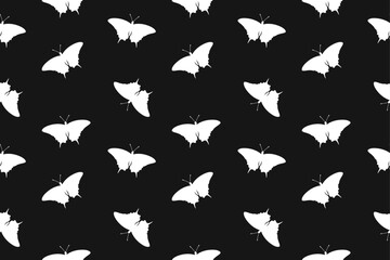 Simple seamless pattern with silhouette white butterflies