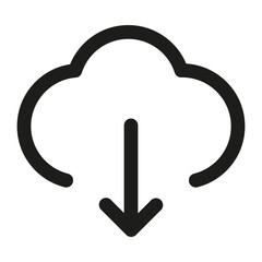 Cloud download icon. Simple cloud symbol. Minimalist black arrow. Vector download graphic.
