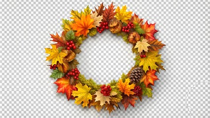 Autumn wreath isolated on transparent background 