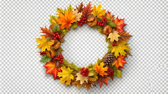 Autumn wreath isolated on transparent background 