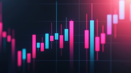 Abstract stock market graph with colorful candlestick charts on a dark background