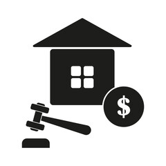 Real estate auction icon. House sale symbol. Property bidding graphic. Vector financial sign.