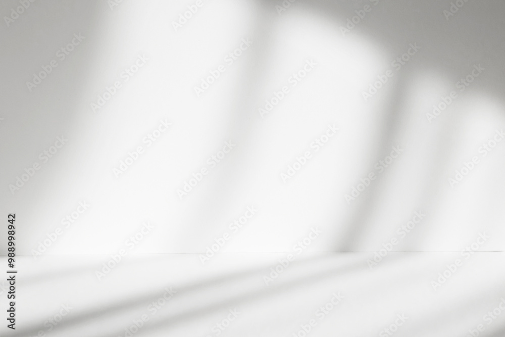 Aufkleber Abstract white studio background with shadows of window. Empty 3d room. Display product with blurred backdrop.