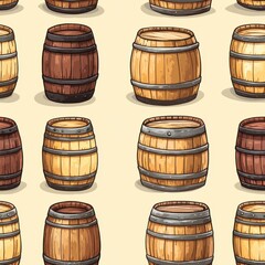 Variety of wooden barrels on an isolated background.