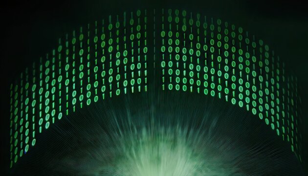 Digital binary code data streaming on a dark 