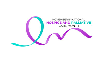 Hospice Palliative Care Month is November. Holiday concept. Realistic ribbon with hands and give love. Banner poster, flyer and background design template.