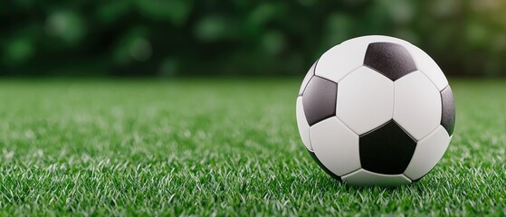 Classic Black and White Soccer Ball on Green Grass