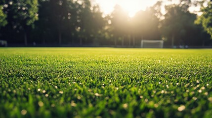 Empty soccer field with freshly cut grass, offering space for copy or text