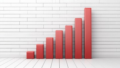 Red bar graph showing growth against a white tile background.