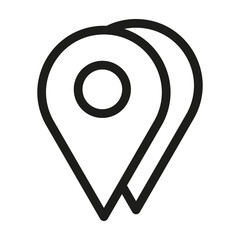 Black outline map pin. Minimalistic vector symbol. Double pin design. Clean line art.