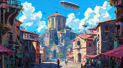 untry, generative ai, landscape, architecture, curtoone, chasny house, background, art nouveau, city, skyline, skyscraper, building, view, panorama, sky, travel, town, cityscape, europe, panoramic, ri