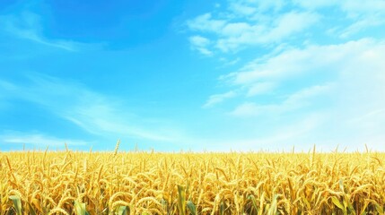 Naklejka premium Golden cornfield under a clear blue sky, with space for text or design elements