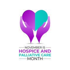 Hospice Palliative Care Month is November. Holiday concept. Realistic ribbon with hands and give love. Banner poster, flyer and background design template.