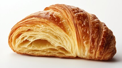 Golden Flaky Croissant on White Background
