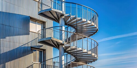 Outdoor spiral staircase made of steel for emergency escape route