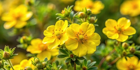 Obraz premium Potentilla drummondii Drummond's Cinquefoil with yellow blooms in garden
