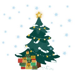 Illustration of decorating a tree for the special Christmas holiday