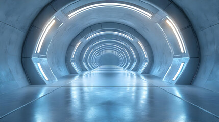 Futuristic 3D Illustration of a Tunnel with Neon Lights